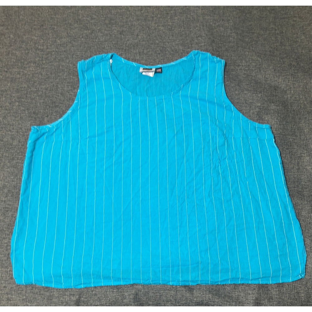 C.S.T. Sport Women's 4X Tank Top‎ Blue White Pinstripe Sleeveless Cotton USA